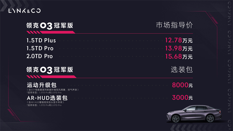 蒹葭：领克03冠军版正式上市 市场指导价12.78万元起